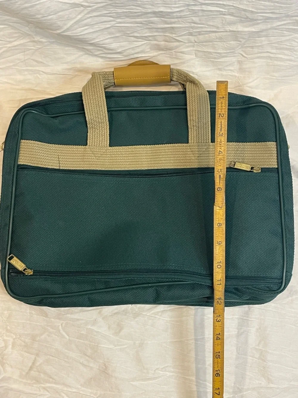 London Fog Oakland Carry-On Briefcase Laptop Bag Green Tan Trim Vintage NWT